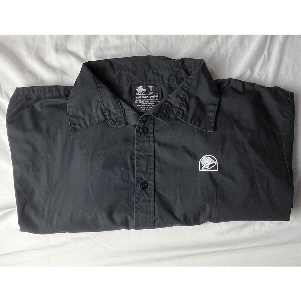 Taco Bell Button Up Shirt Mens Large Black Short Sleeve Employee Logo